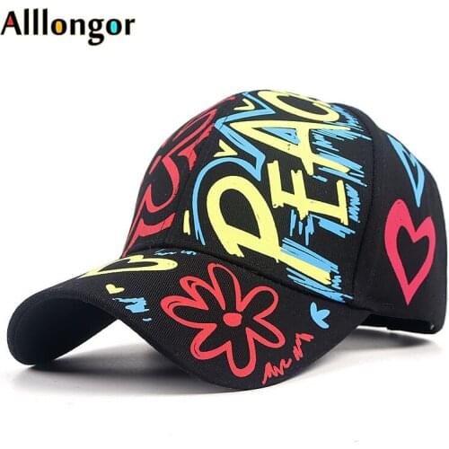 New Arrival 2021 summer Cotton Hats For Women Baseball Cap bone Men Letter Graffiti Print Snapback Hip Hop Hat Gorras Black Caps