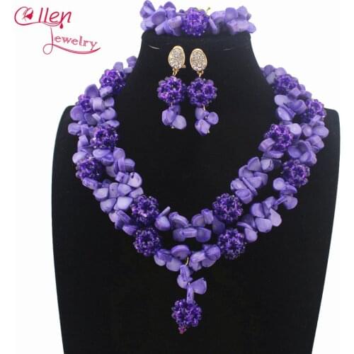 New Marvelous Nigerian Wedding Beads Necklaces Purple Coral Beaded Jewelry Set African beads Jewelry Set for Women W13841