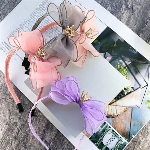 Cute Crown Bowknot Hairbands 2020 Solid Colors Sweet Hairband Children Hair Hoop Children Accessories Fashion Lovely Headwear