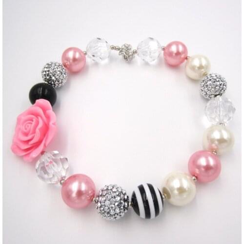 Girls Lovely Pink Flower Beaded Necklace Adorable Birthday Presents to Infants Baby chunky bubblegum necklace Free Drop Shipping