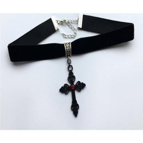 Harajuku Punk Cross Necklace Black Velvet Collar Necklace Gothic Gorgeous Large Pendant Jewelry Valentines Day Gift