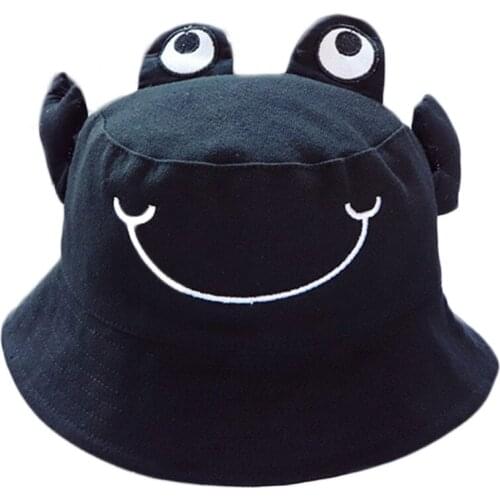 Toddler Baby Cartoon Animal Cotton Bucket Hat Cute Crab Pattern Sun Protection Wide Brim Fisherman Cap with Chin Strap
