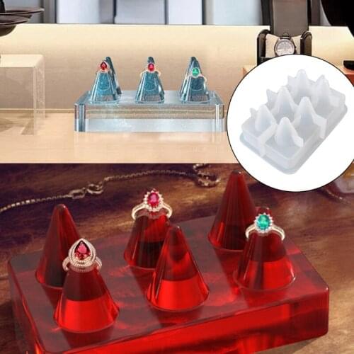 DIY Crafts Rings Cone Display Stand Epoxy Resin Mold Storage Showcase Jewelry Organizer Holder Casting Silicone Mould U90F