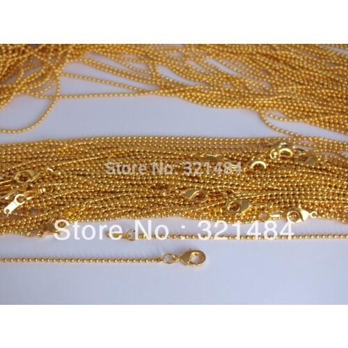 Gold plated 100piece 16'' 18'' 20'' 22'' 24'' inch can pick 2.4mm ball bead chain with lobster clasp necklace chains bulk