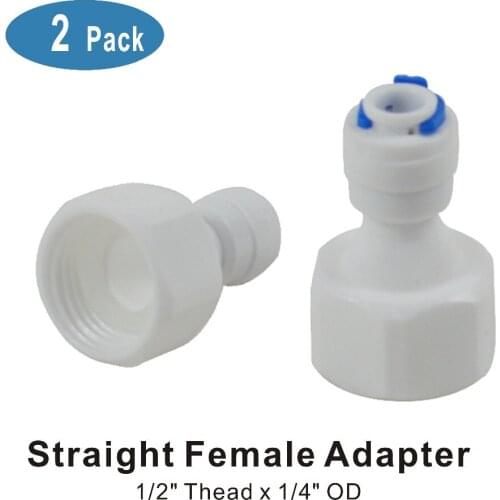 Straight Adapter 1/2" Thread Male to 1/4" Tube Quick Connect Pipe or Fitting for Water Filters - 2 Pack