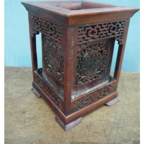 Rare Old Qing Dynasty(Qianlong:1736-1795)wooden brush pot,Through-carved, best collection&adornment,Free shipping