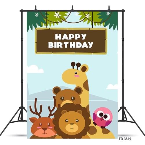 Cartoon Animals Photographic Backdrop Vinyl Cloth Backgrounds for Children Birthday Party Baby Shower Photoshoot Photo Studio