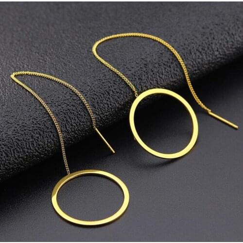 Size 25mm Round Chain Trendy Brief Titanium Stainless Steel Colors Plated Men Earring Drop Earrings For Women Classic Jewelry