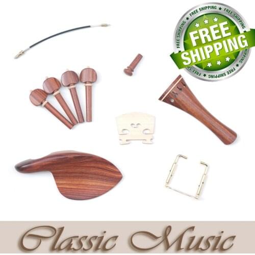 High Quality Rosewood Violin Parts (4/4), Including Chinrest, Tailpiece, Endpin, Bridge, Pegs, Chinrest Clamp & Tail Gut