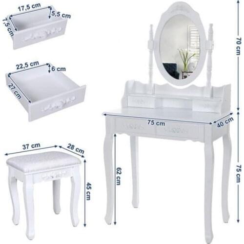 AModern Wooden Dressing Table Set Dresser Table Mirror With Chair Makeup Dresser Chair HWC