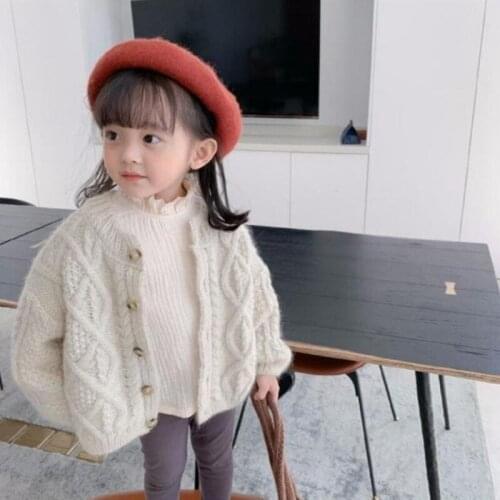 Girls Sweater Kids Babys Coat Outwear 2021 Violet Thicken Warm Winter Autumn Knitting Tops Pure Cotton Cardigan Childrens Clot