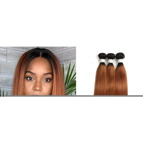 T1B/30 Ombre Brown Bundles With Frontal 13x4 SOKU Brazilian Straight 3 Bundles With Closure Non-Remy Human Hair Weave Extension