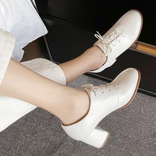Leather high heels Women Round head Footwear Fashion Casual Female Loafers Soft Sole Shoes Mocassin Woman Mules Spring 2020