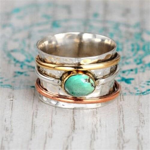 Vintage Turquoises Plates Tricolor Unisex Rings Wedding anniversary Ring Prom Party Accessories