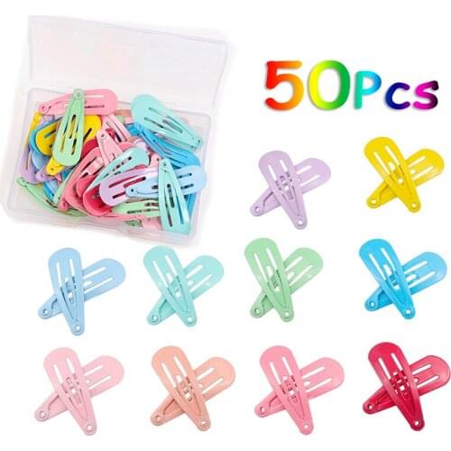50 Pieces Boxed Mixed Color 3 Cm Baby Girl Snap Hairpin Non-slip Paint Metal Hairpin Hairpin Childrens Hair Accessories