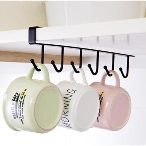 Iron Single Row 6 Hook Cupboard Shelf Kitchen Cup Hook Wardrobe Wall Hanging Finishing Storage Hook