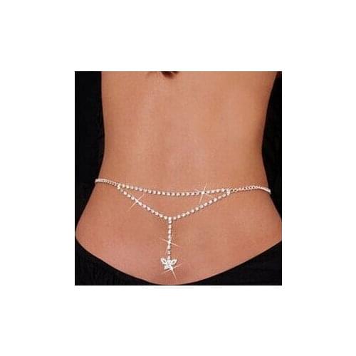 Lady Fashion Sexy Rhinestone Waist Chain Bridal Wedding Jewelry Trendy Butterfly Pendant Belly Waist Chain For Women Body Chain