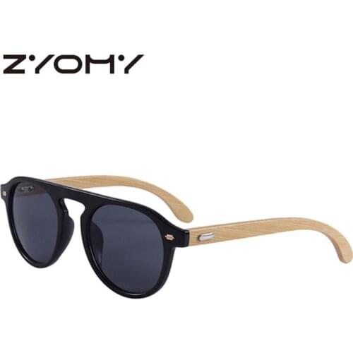 Q Female Eyewear Bamboo Leg Sunglasses Driving Goggles Brand Designer Gafas Round Men Shades UV400 Oculos de sol
