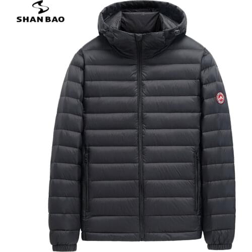 SHAN BAO 2021 Winter Brand Warm Mens Loose Hooded Down Jacket Classic Style Badge Plus Size Lightweight Down Jacket 5XL 6XL 7XL