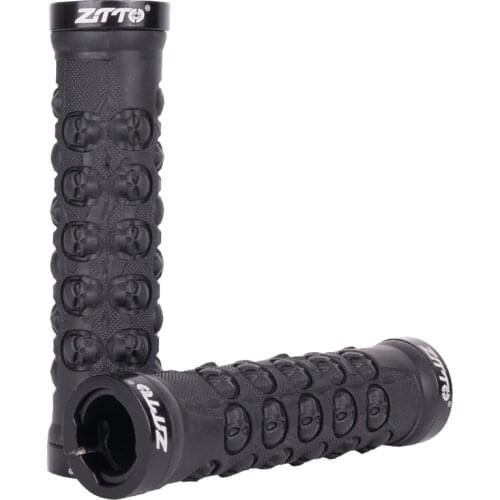 1Pair ZTTO MTB Handlebar Grips TPR Rubber Lock on Anti slip Grips for MTB Folding Bike Skull design bicycle parts AG-23