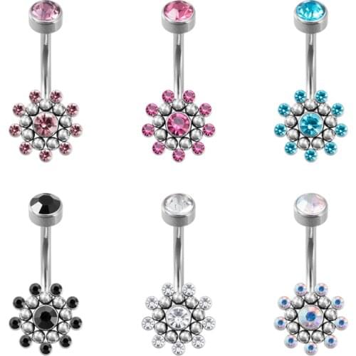 1PC Belly Bar Piercing Nombril Sunflower Zircon Earring Belly Button Sexy Navelpiercing Surgical Steel Navel Piercing for Women