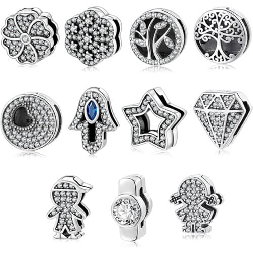 2021 Fashion 925 Sterling Silver Clips Safety Chain Beads Fit Original Reflection Bracelet Charm Beads for Jewelry Making