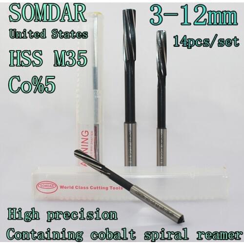 3*3.5*4*4.5*5*5.5*6*6.5*7*8*9*10*11*12mm 14pcs/set HSS CO%5 M35 Containing cobalt spiral reamers Precision H7