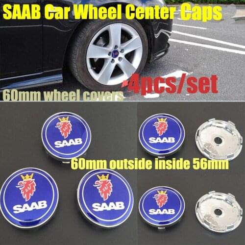 4PCS 60mm 2.36INCH for SAAB Saab 9-3 9-5 93 95 BJ SCS Chrome Car Wheel Hub Caps Auto Emblem Logo Badge Center Covers Label