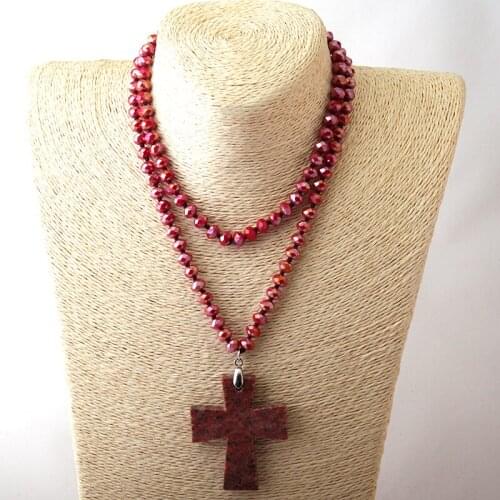 Free Shipping Fashion Bohemian Tribal Jewelry Glass Crystal Cross Necklace For Women Lariat Necklaces