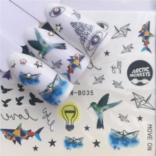 Paper Bird Geometry Nail stickers art decorations slider adhesive Water Transfer decals manicure lacquer accessoires polish foil