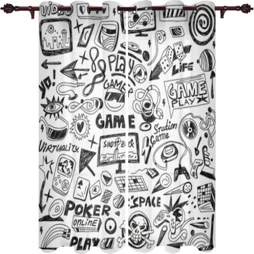 Black and White Sketch Style Game Curtains For Living Room Modern Window Curtains For Bedroom Curtains Drapes Blinds