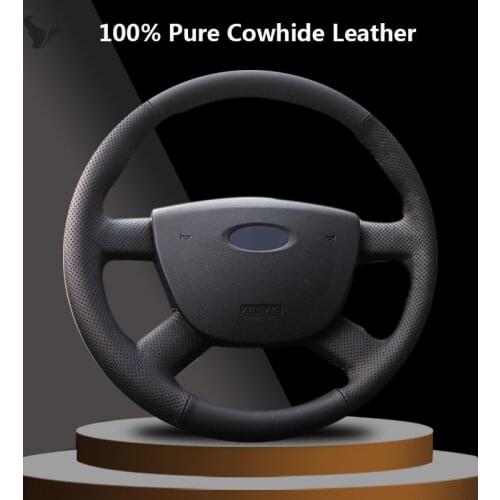 Black Genuine Leather Car Steering Wheel Cover for Ford Focus 2 2005 2006 2007 2008 2009 2010 2011