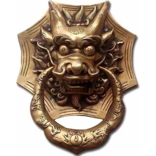 COTOM 1Pcs Large Brass Dragon Head Door Knocker Vintage Casting Villa Courtyard Gate Ring Door Handle Wood Door Antique Dec