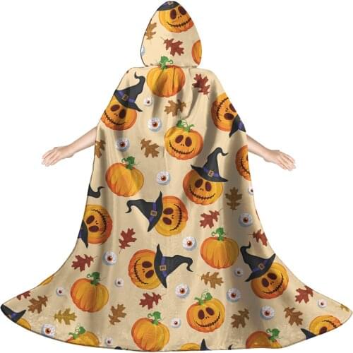 Long Halloween Hooded Capes Printed with Pumpkins and Eyeballs Mantle Party Decoration Gift to Friend Unisex Colorful Robes