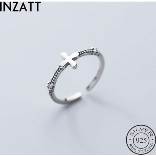 INZATT Real 925 Sterling Silver Geometric Cross Adjustable Ring For Fashion Woman Zircon Fine Jewelry Minimalist Accessories