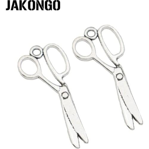 JAKONGO Antique Silver Bronze Plated Scissors Charm Pendant fit Making Bracelets Jewelry Findings Craft DIY 33x14mm