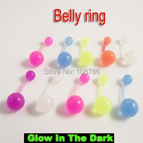 5pcs/lot soft flexible glow in the dark belly ring press fit navel button ring body jewelry mixed pure color wholesale