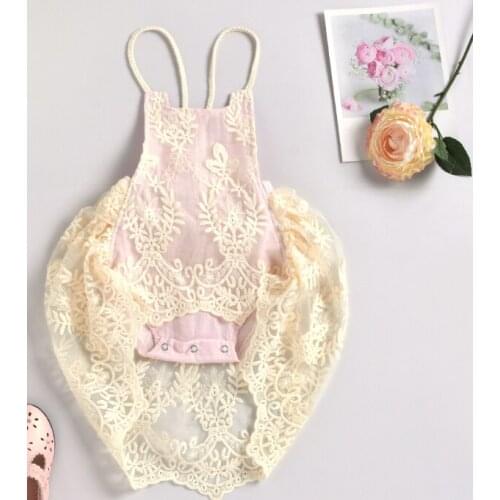 2021 Infant Baby Girls Romper Clothes 0-24M Sleeveless Lace Flowers Print Ruffles Jumpsuits