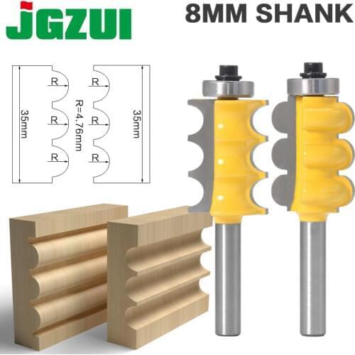 2PC 8mm Shank Triple Bead & Triple Flute Large Molding Router Bits Set Line knife Woodworking cutter