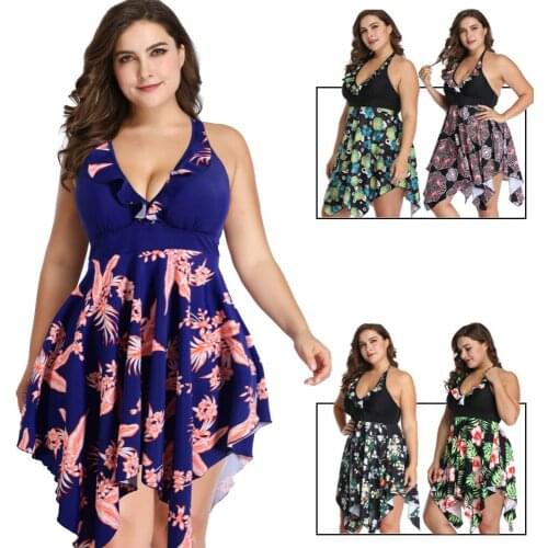 New Larges size women swimsuit plus size swimwear two pieces swim suits with pant floral beach bathing wear two-pieces suit