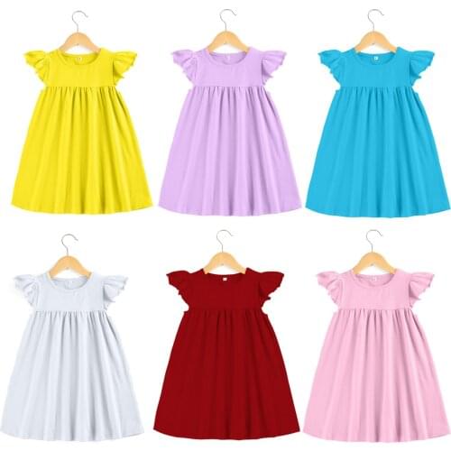 RTS Summer Boutique Kids Clothes Cotton Knit Color Blank Children Dresses Ruffle Baby Girl Dress