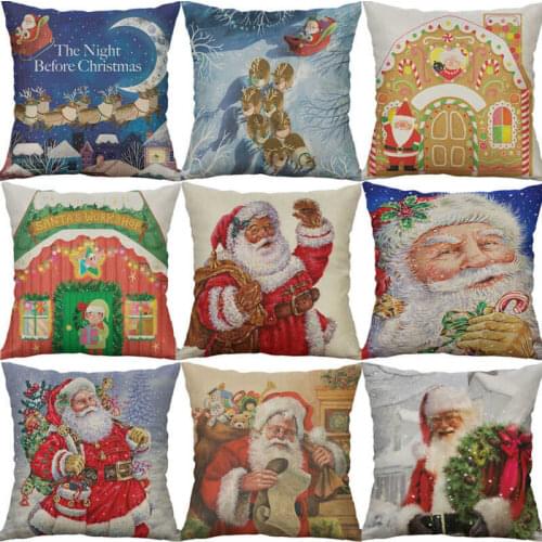 18" Linen Pillow Claus Christmas Home Cover Cotton Decorative Case Cushion Santa 45*45 cm