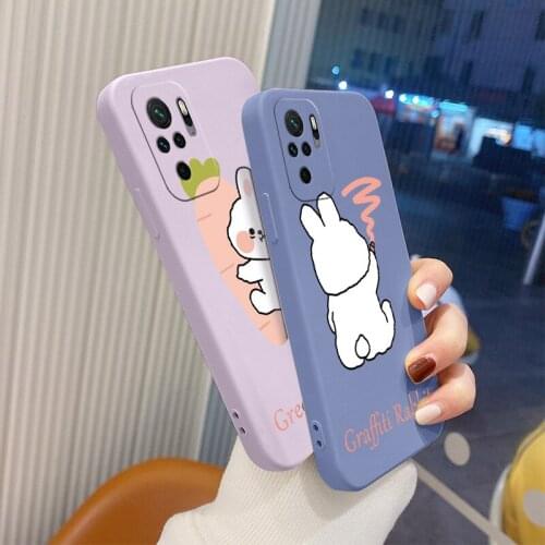 Cute For Xiaomi Redmi Note 10 10S 9T 9 8 7 Pro MAX Case Bunny Liquid Slicone Soft CoverRedmi 9 9A 9T K40 K30 K20 Pro Phone Case