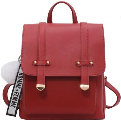 Fashion Women Backpack High Quality pu Leather School Bags for Teenage Girls Travel Rucksack Mochilas Hairball Tassel backpack