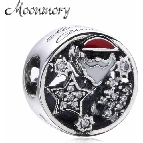 Moonmory 2020 Summer Style Authentic 925 Sterling Silver Santa Claus Crystal Star Charms Bead Fit Brand Bracelet DIY Jewelry