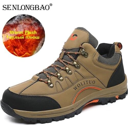 Mens Boots Winter Men Warm Plush Snow Boots Men Waterproof Ankle Boots Leather Outdoor Hiking Sneakers Big Size Men Sneakers