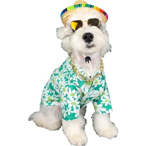 Pet Dog soft breathable Daisy Pattern Shirt Puppy Clothes Summer Floral Shirt front button closure for Small Medium-sized Dogs
