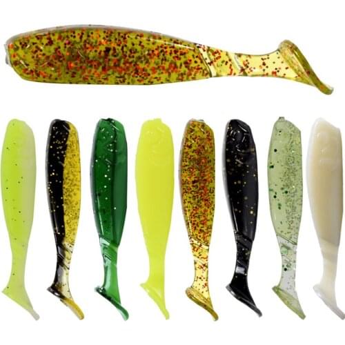 Wokotip 5pcs/Lot Soft Lures 65mm 2.3g T Tail Jigging Fishing Lures Wobblers Tackle Double Color Bass Pike Aritificial Swimbait