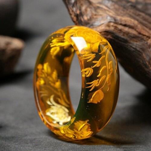 Natural Yellow Women Men Hand Carved Round Jade Bracelet Fashion Jewelry Mens and Womens Charm Bracelets 56-62mm