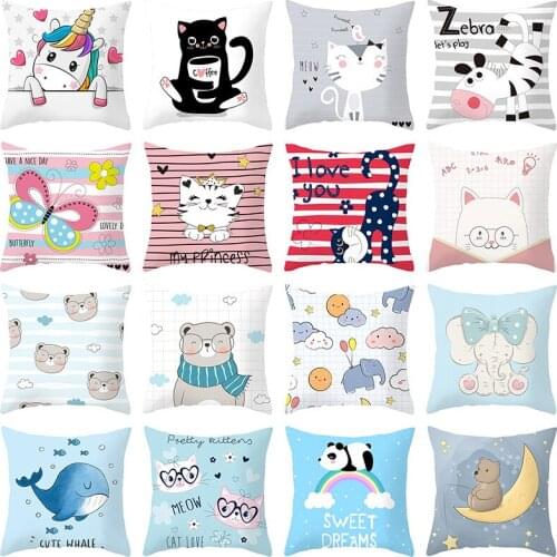 New Kids Room Polyester Blend Pillow Cover Cartoon Animals Pattern Cushion Cover For Living Room Decoration Pillow Cases 45*45